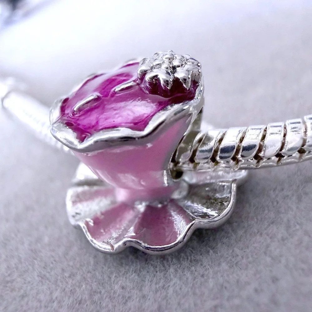 Pink Teacup and Saucer Bead Charm fits PANDORA